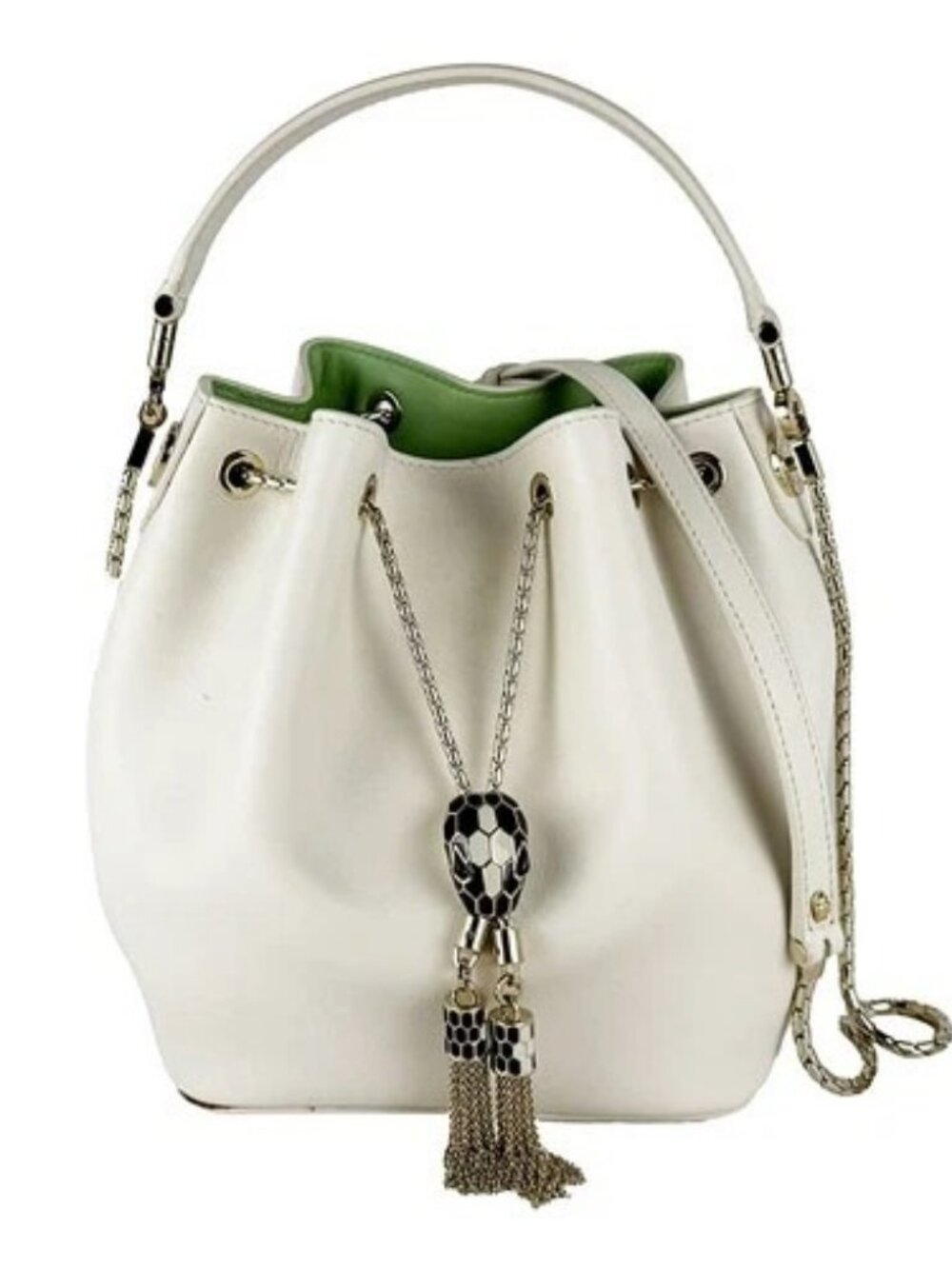 Auth BVLGARI Serpenti Forever Handbag Shoulder Bag Off White Leather - z10963